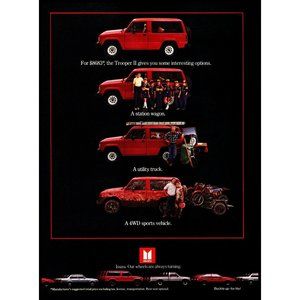 1984 Isuzu Trooper 2 II SUV Vintage Print Ad Dirt Bike Boy Scouts Wall Art Decor